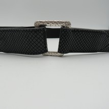 Chicos Belt Womens Size Large Black Leather Stretch Silver Tone Belt Buckle - £15.56 GBP