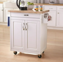Mainstays Kitchen Island Cart with Drawer and Storage Shelves, White - £130.49 GBP