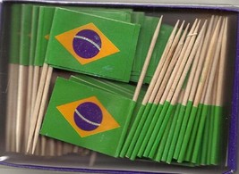 Box of 100 Brazil Toothpick Flags, 100 Small Mini Brazilian Flag Cupcake... - $9.95