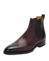 Handmade Men&#39;s Burgundy Leather Chelsea Boots Chiseled Toe Dress Formal ... - £116.28 GBP+