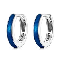 925 Sterling Silver European Simple Titanic Ocean Blue Hoop Earrings For Women s - £16.89 GBP