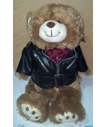 Personalized Custom Embroidered Brown Bear wearing faux leather jacket a... - £18.05 GBP