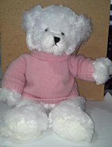 Personalized Custom Embroidered White Bear wearing light pink sweater 14&quot; - £15.76 GBP