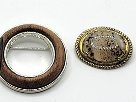 2 Autumn Fall Fashion Brooch Pin Gold/Silver Tone Round &amp; Oval Brown - £11.91 GBP