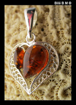 Authentic BALTIC AMBER HEART Pendant in STERLING Silver - £51.77 GBP