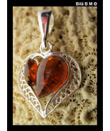 Authentic BALTIC AMBER HEART Pendant in STERLING Silver - £50.81 GBP
