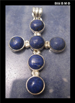 Large LAPIS LAZULI CROSS Pendant in STERLING Silver - 1 3/4 inches - $79.95