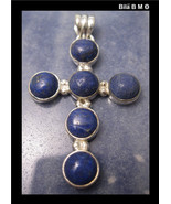 Large LAPIS LAZULI CROSS Pendant in STERLING Silver - 1 3/4 inches - £64.10 GBP