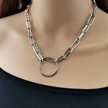 Paper Clip and Crystal Link Layered Chain Necklace Silver - £10.35 GBP