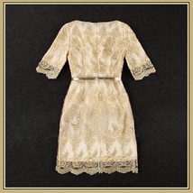 Sweetheart Gold Embroidery Lace Sheath Knee Length Dress Three Quarter Sleeves image 3