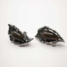 Vintage Jewelry Women's Earrings ,875 Silver "Dark Calla" Zircon,Agate - $138.00