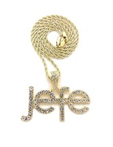 Latin Urban Jefe Script Crystals Encrusted Pendant Gold-tone Rope Chain Necklace - £15.62 GBP