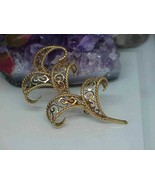 Vintage Van Dell 12k GF Brooch Filigree Leaf Scroll 3&quot; Huge Suit Pin Gold  - $31.22 CAD