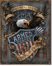 Armed Forces Strong Free Eagle Military Poster Garage Made USA 12x16 Met... - £13.33 GBP