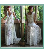 White Long Sleeveless Bohemian V Neck Floral Lace Casual Beach Dress Lou... - £90.56 GBP