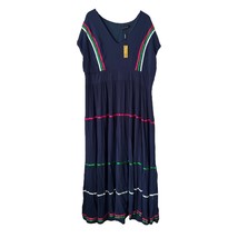 Alexia Admor Summer Maxi Dress Size 2X Navy Blue Tiered V Neck - £39.56 GBP