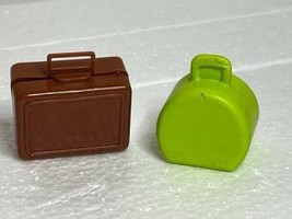 1971 Busy Hands Barbie Brown Suitcase &amp; Vintage Green Case Bag Doll Accessories - £10.79 GBP