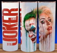 Glow in the Dark Joker &amp; Harley Quinn Paint Drip Cup Mug Tumbler 20oz - £17.54 GBP