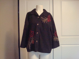 Susan Bristol Medium M Black Jacket Embroidered Flowers EUC  - $23.99