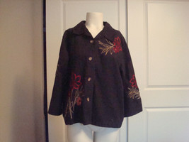 Susan Bristol Medium M Black Jacket Embroidered Flowers EUC  - £19.10 GBP