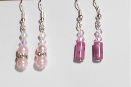 100% Handcrafted 2 Pr Earrings: 1 Argentina Rhodonite + 1 Lt Pink Pearls... - £15.76 GBP