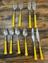 Oxford Hall 1973 Stainless Yellow Handle Flatware Japan 10 Piece Set For... - $24.74