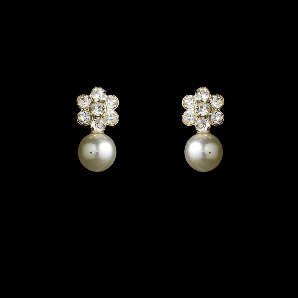 Kids Girl&#39;s clear Austrian crystal flower with white pearl earrings flow... - $10.88
