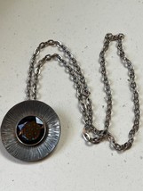 Vintage Long SIlvertone Chain w JDYE-KUNST Real Pewter Handmade in Denmark Marke - £37.57 GBP