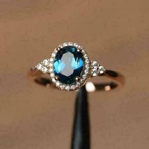 1.50Ct Oval Cut Blue Topaz &amp; Diamond Halo Engagement Ring 14K Rose Gold Over - £66.08 GBP
