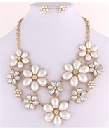 Stunning flower bib cream pearl necklace set birdal evening party prom j... - $39.59