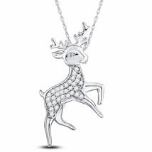 Sterling Silver Womens Round Diamond Rudolph Reindeer Animal Pendant 1/6 Cttw - £113.64 GBP