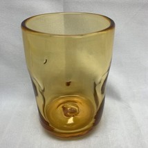Blenko Yellow 4.5&quot; Tumbler Pinch Dimple Drinking Glass MCM Vintage - $21.29