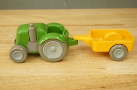 Chunky Hard Plastic Green Tractor &amp; Yellow Trailer Set Toddler Farming Toys - £10.31 GBP