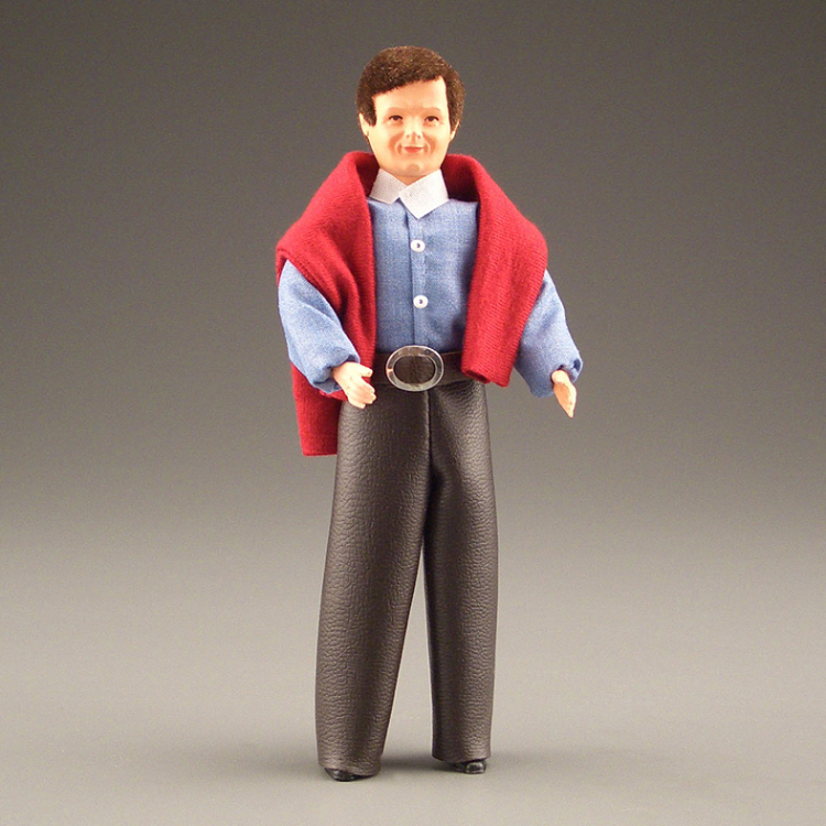 Primary image for Dollhouse Dressed Man Caco 07 0091 Flexible Red Swtshrt -Leather- Pants Miniatur