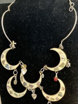 Alpaca Mexico Silver Crescent Moon Abalone Inlay Bib Necklace PARTS/REPA... - $29.65