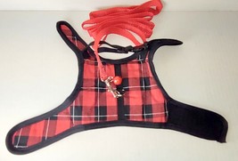 Cat Little Dog Plaid Red Black Harness Vest with Bell Size Medium - £5.97 GBP