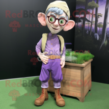 Lavender Elf mascot costume character dressed with a Cargo Shorts and Eyeglasses - £986.49 GBP