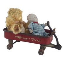 Vintage Early Radio Flyer Miniature Red Wagon Toy Bisque Baby Doll &amp; Teddy Bear - $41.87