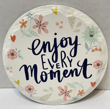 Ceramic Coaster Enjoy Every Moment Round Chiseled Edge Floral Cork Botto... - $10.62