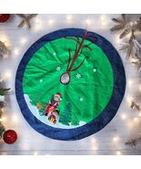 Christmas TREE SKIRT Santa Teddy Bear, Gifts, Green blue Fleece 40” snow... - $27.73 CAD