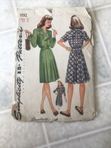 Vintage 1940s  Simplicity 1192 Pleated Skirt Shirt Dress Pattern Sz 12 Uncut - £34.24 GBP