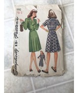 Vintage 1940s  Simplicity 1192 Pleated Skirt Shirt Dress Pattern Sz 12 U... - £33.97 GBP