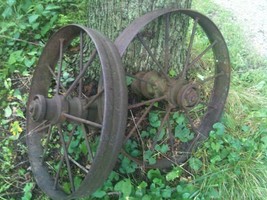 Steel spoke wheels -- wagon from the horse pulling days - £54.81 GBP