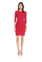 Lark &amp; Ro Women&#39;s 3/4 Sleeve Side Ruched Jersey Knit Sheath Dress Classic Red L - £23.36 GBP