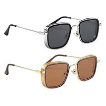 Unisex Square Sunglasses Multicolor Frame Multicolor Lens (Medium) - Pack Of 2, - £7.41 GBP