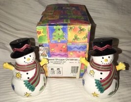 Sango China SWEET SHOPPE Christmas Snowman Salt &amp; Pepper Shakers Sue Zipkin NIB - £11.19 GBP