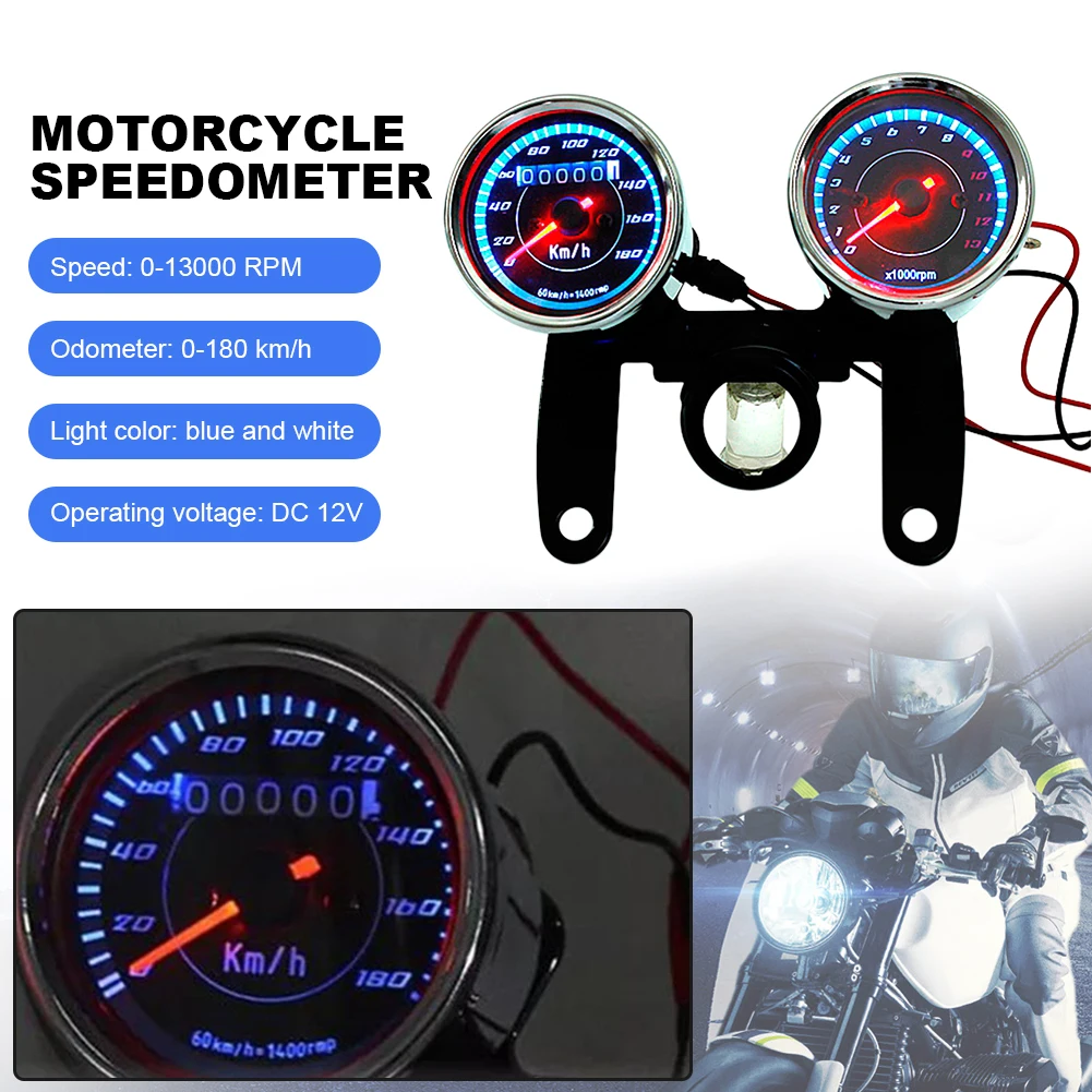 Universal LCD Tachometer 13000 RPM Motorcycle Digital Speedometer LED Display - £27.63 GBP