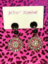 Betsey Johnson Round Crystal and Pearl Drop Post Earrings - £5.58 GBP