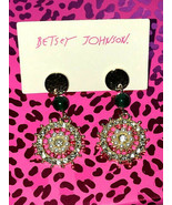 Betsey Johnson Round Crystal and Pearl Drop Post Earrings - £5.50 GBP