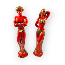 MCM Red Gold Male And Female Dancer Figurines Set 16 Inch Flamenco As Is - $84.15